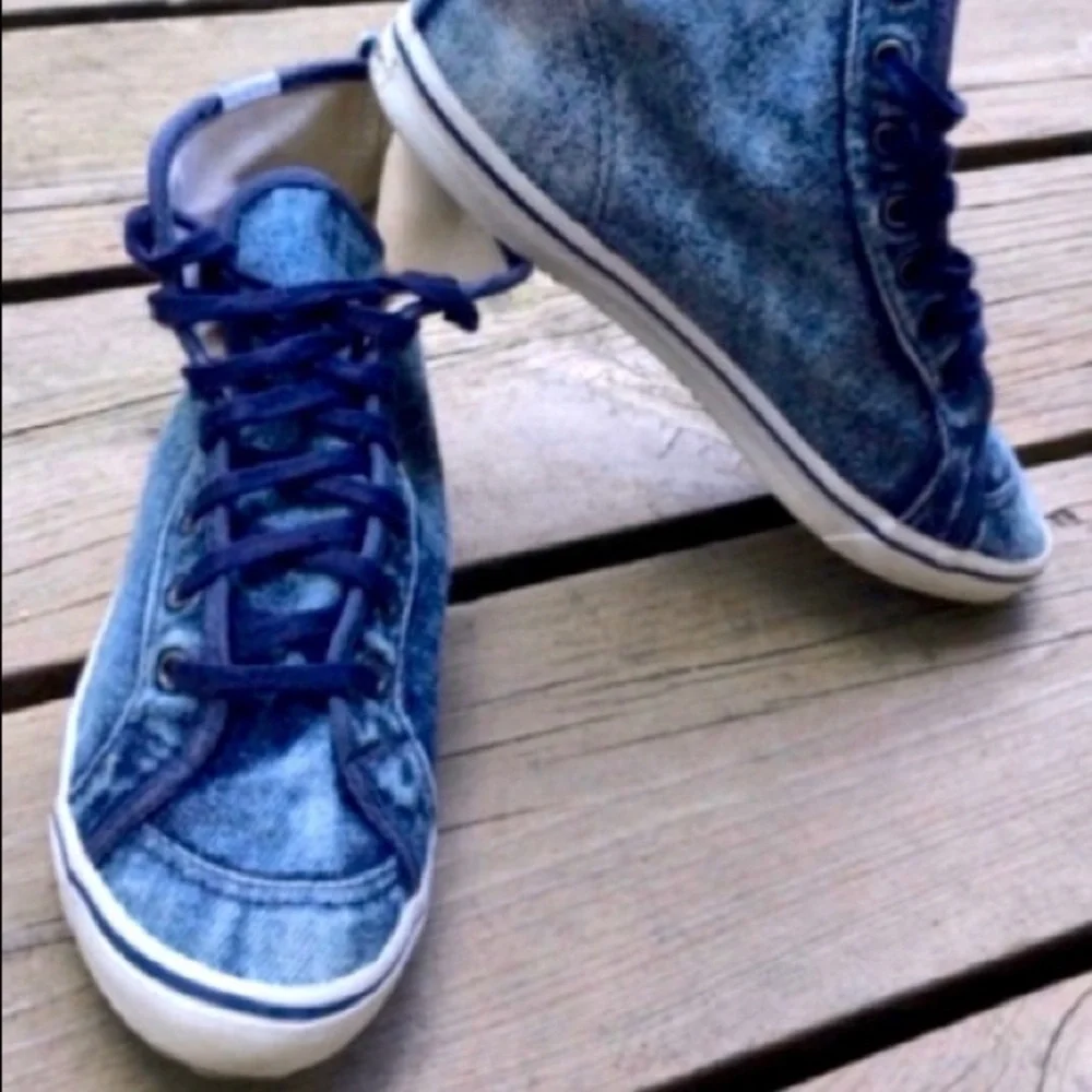 WESTIES Shoes Sneakers High Top Vintage Retro Acid Wash Blue Denim Size 7